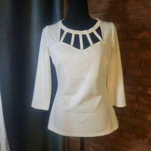 GUESS Women's White 3/4 Sleeve Cutout Chest/Neckline - Size L